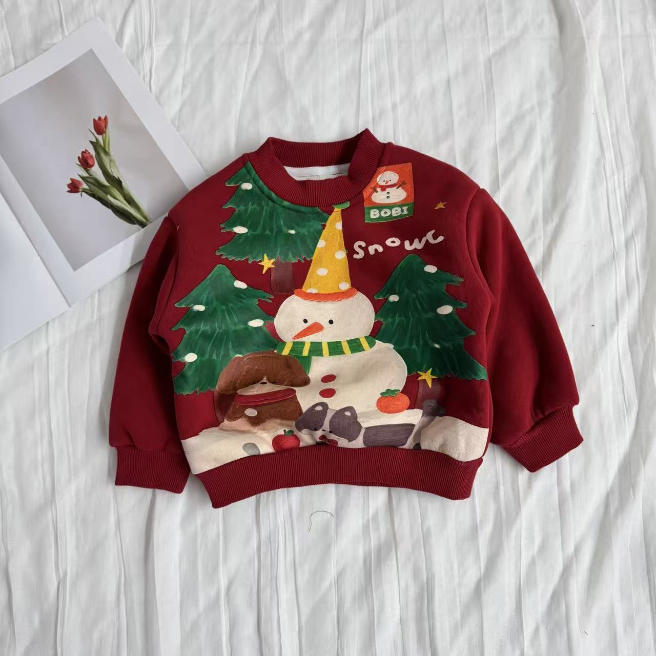 2025年冬季儿童新款休闲百搭宽松时尚31383红色雪人卫衣