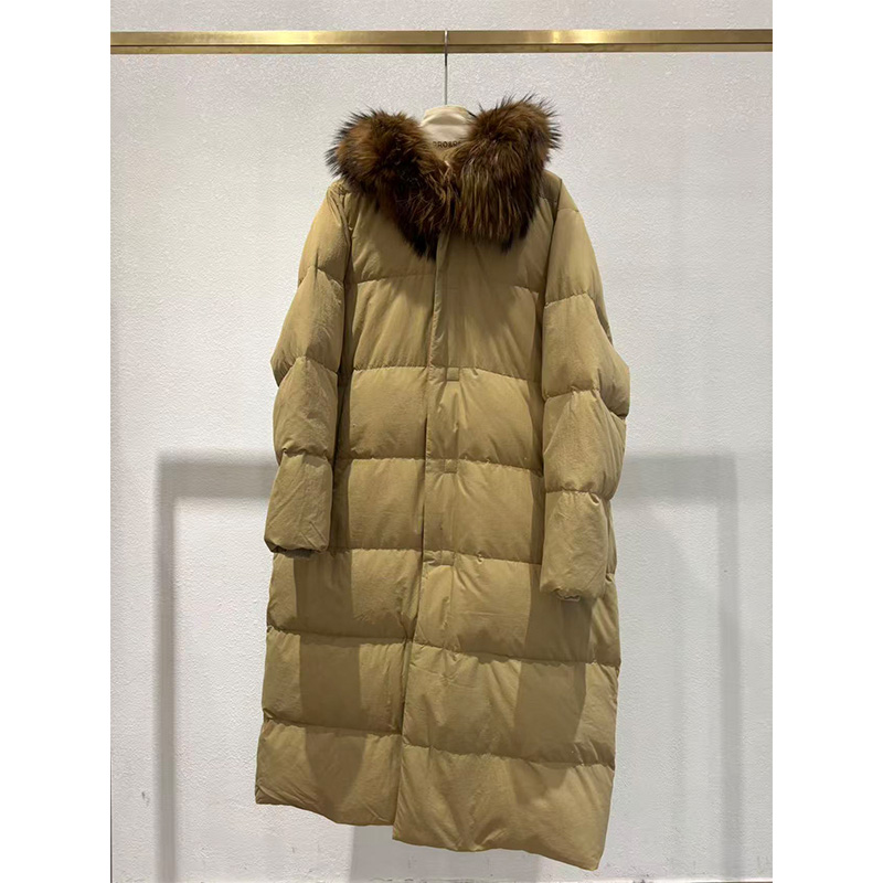 貂子毛领连帽可拆长款羽绒服1942