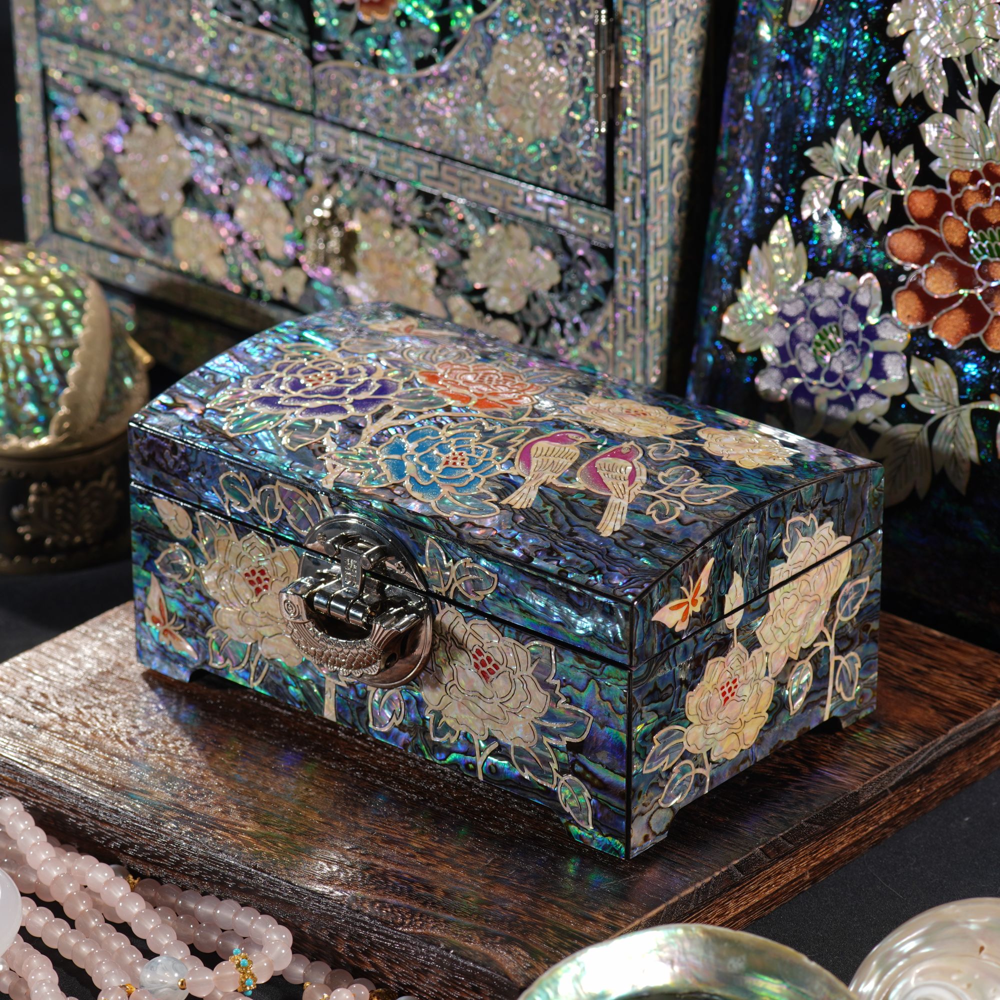 香凝鹊语螺钿漆器首饰盒高档实木结婚礼物送新人新婚陪嫁礼品收纳