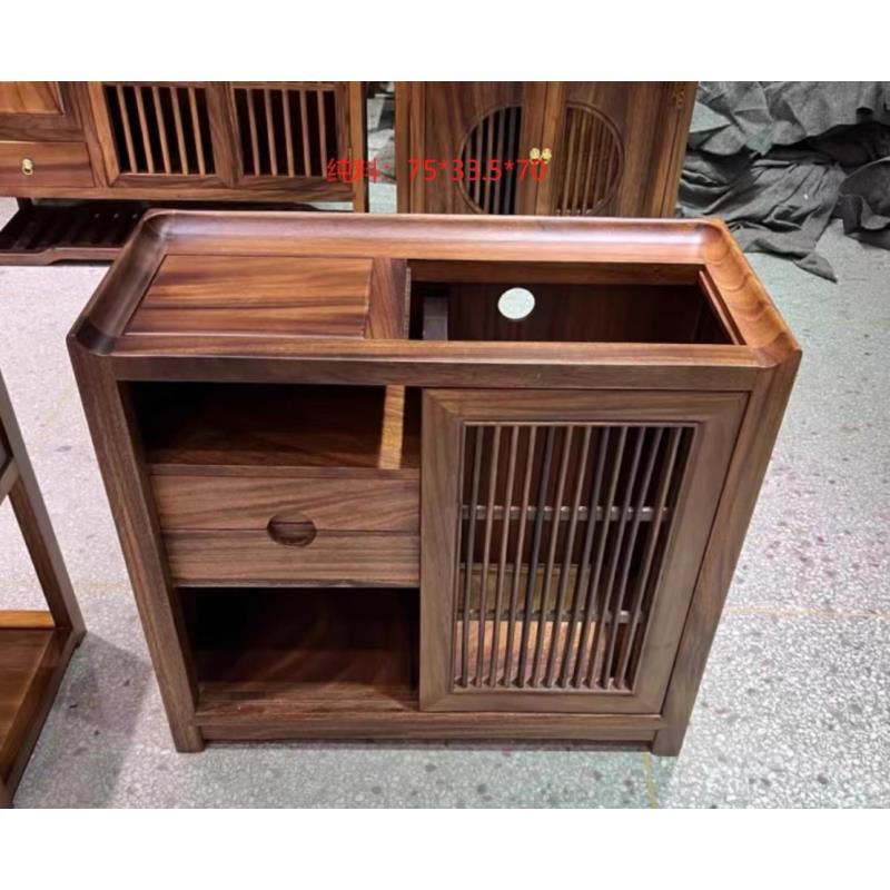 新中式南美胡桃木拉门双抽茶水柜