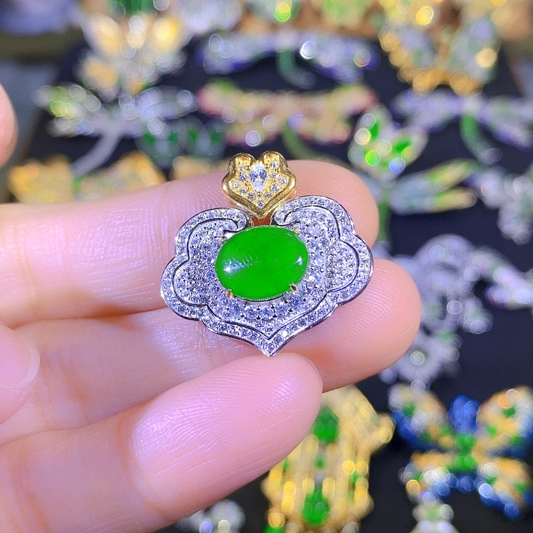 吊坠(不含链)银S925镶嵌翡翠