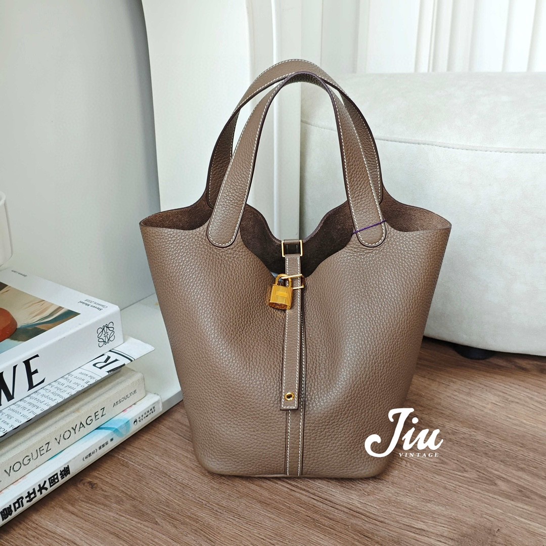 99新 Hermes/爱马仕 大象灰金扣菜篮子22尺寸C刻 B8854