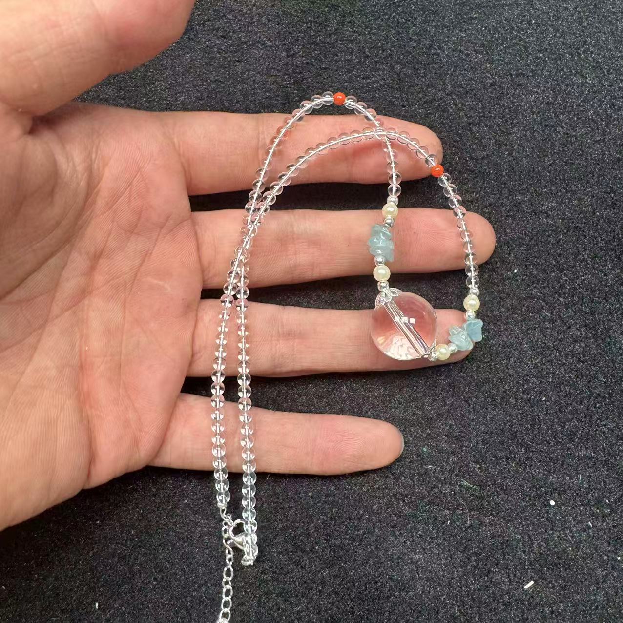 天然白水晶圆珠锁骨链—多样性发