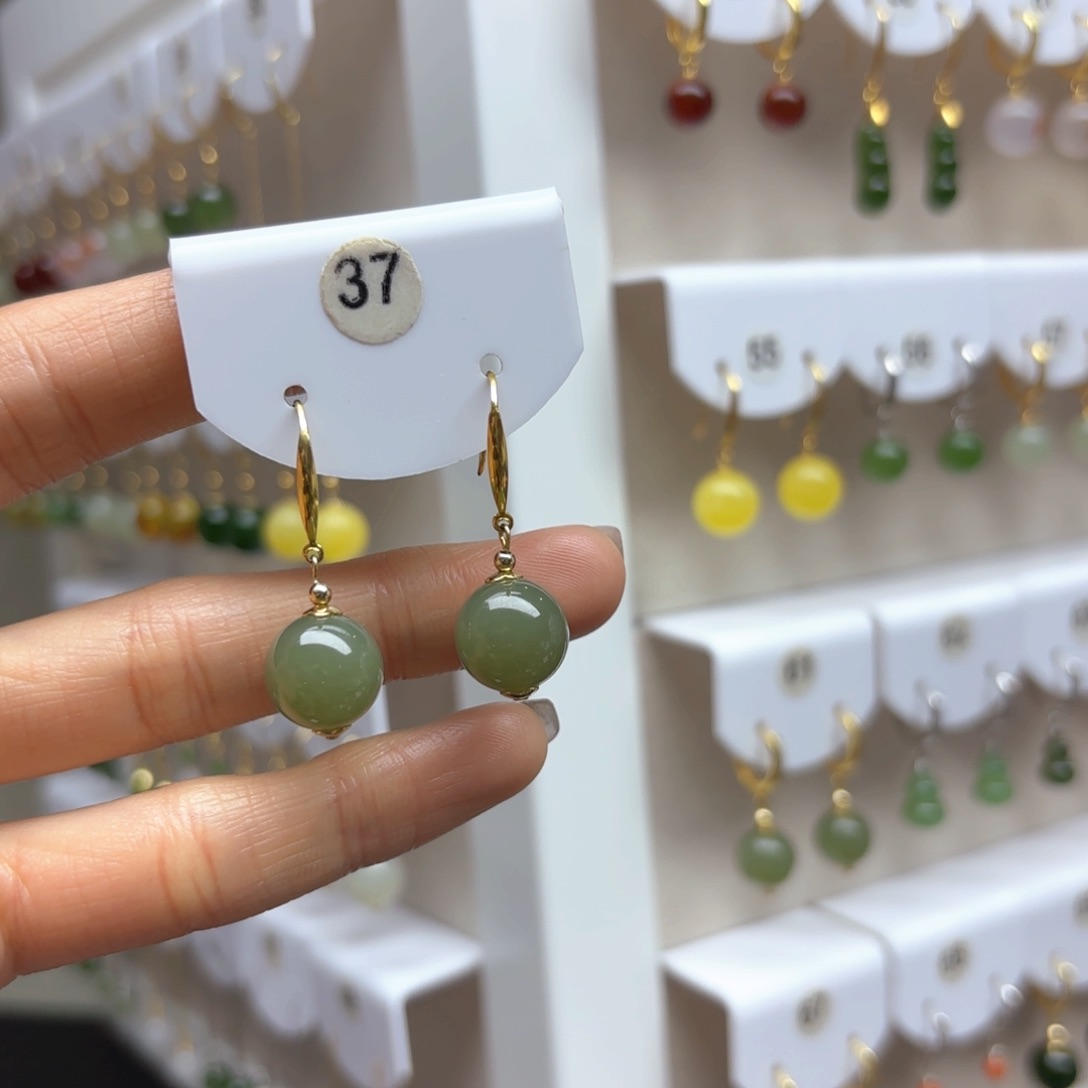 和田玉耳饰银S925镶嵌2