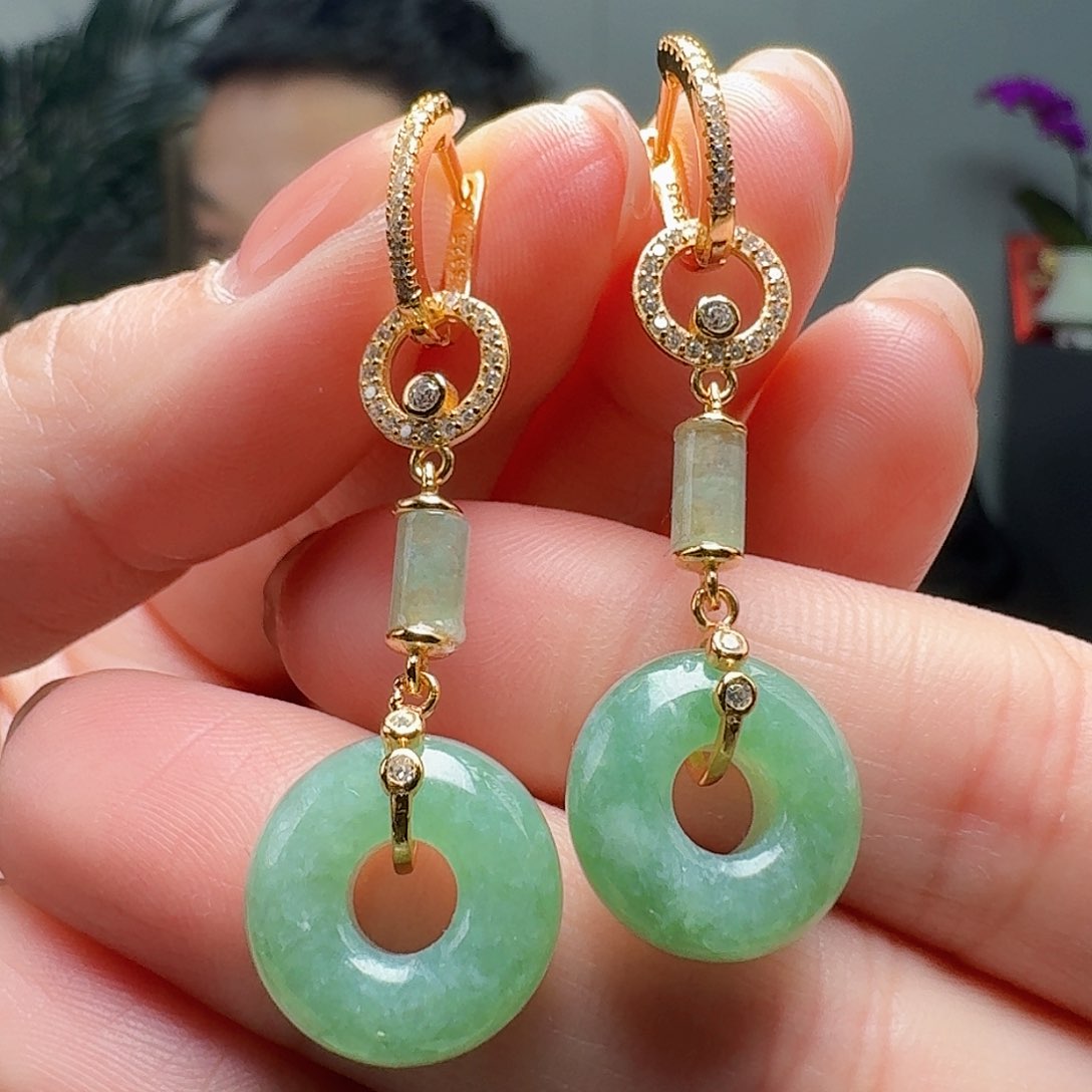 翡翠银S925镶嵌耳饰天然