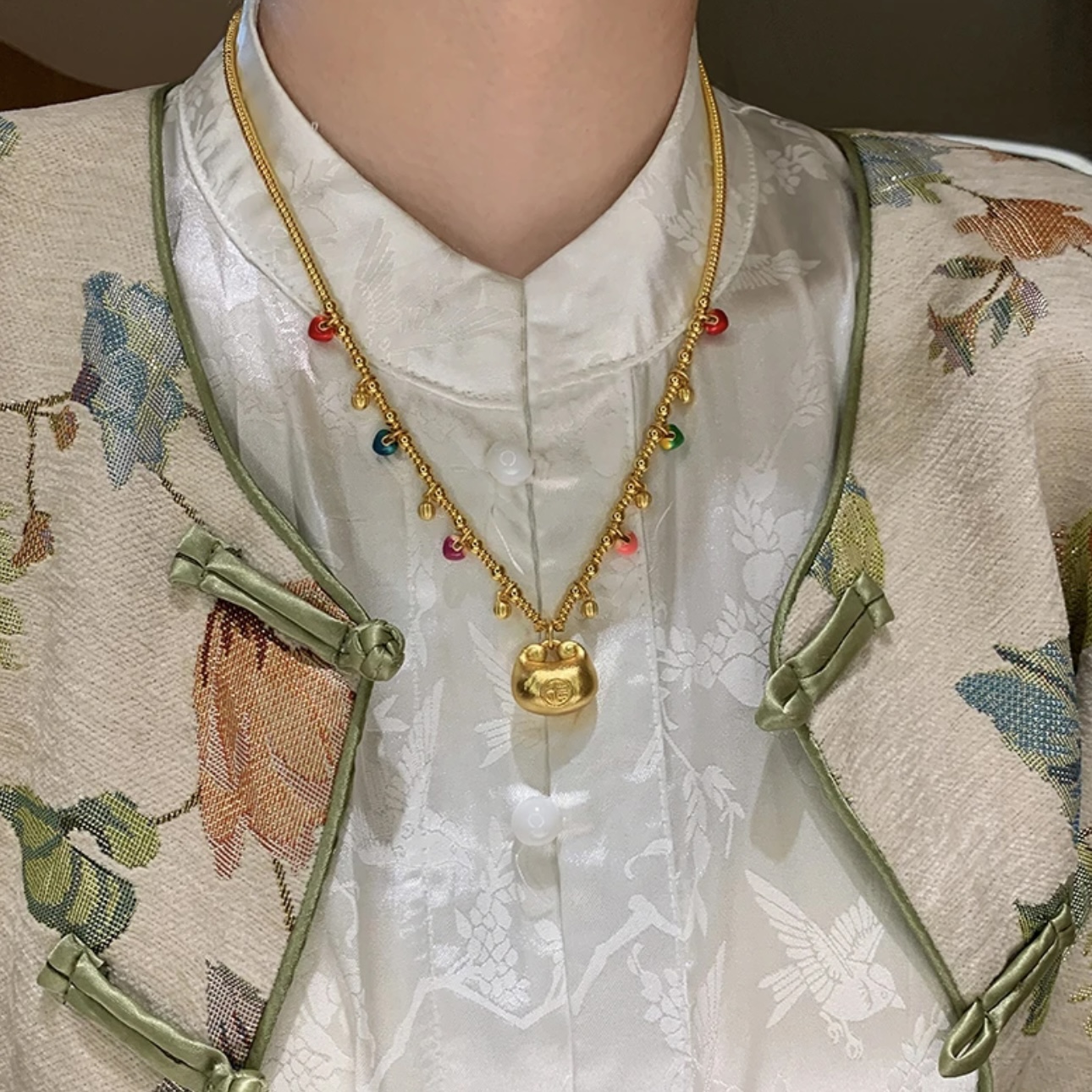 铜合金项链 【胖福锁包元宝爱心项链】030磨砂手工时尚百搭女款