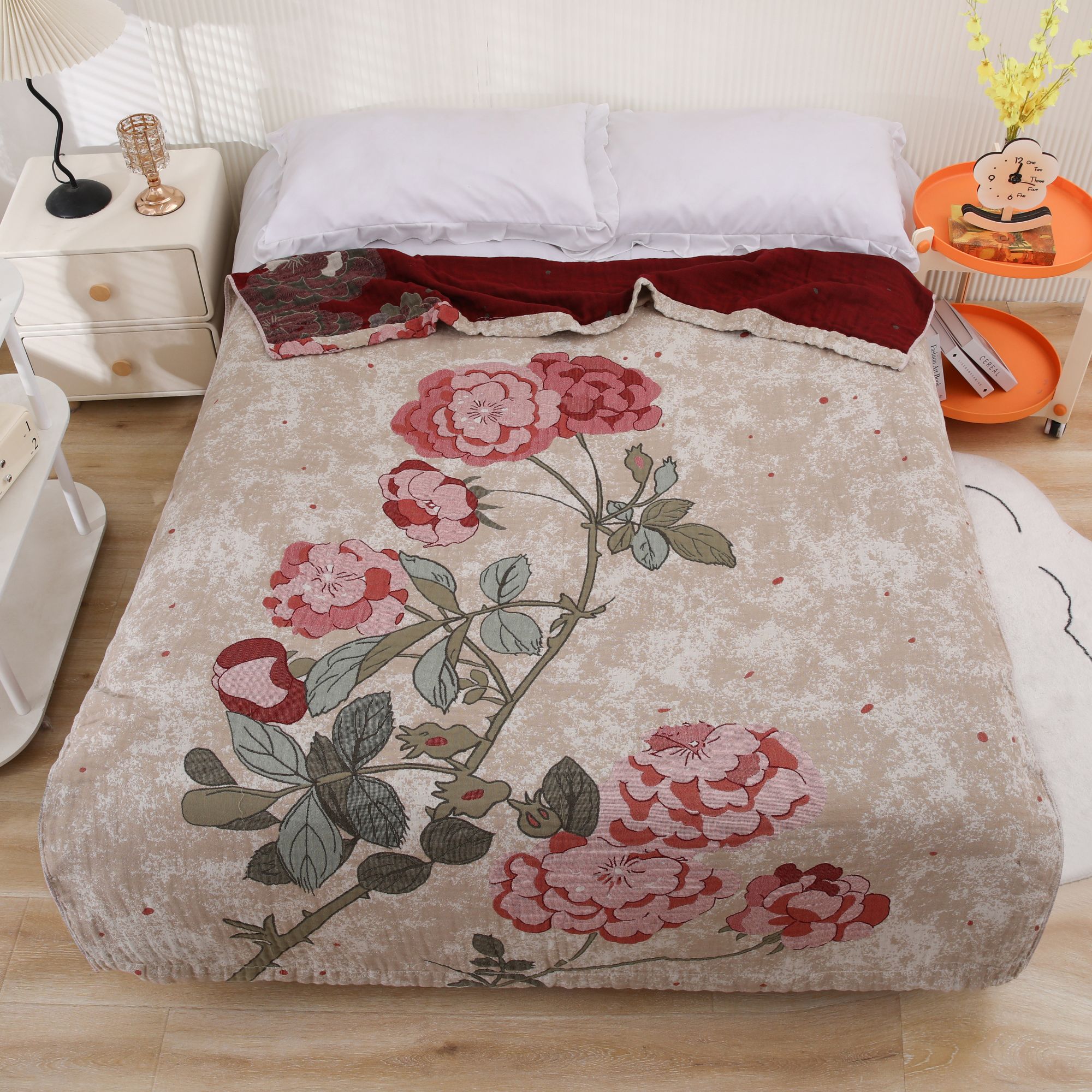 M【花香半夏】150*200cm雨露麻精梳纱布四季多功能床盖亲肤透气机洗