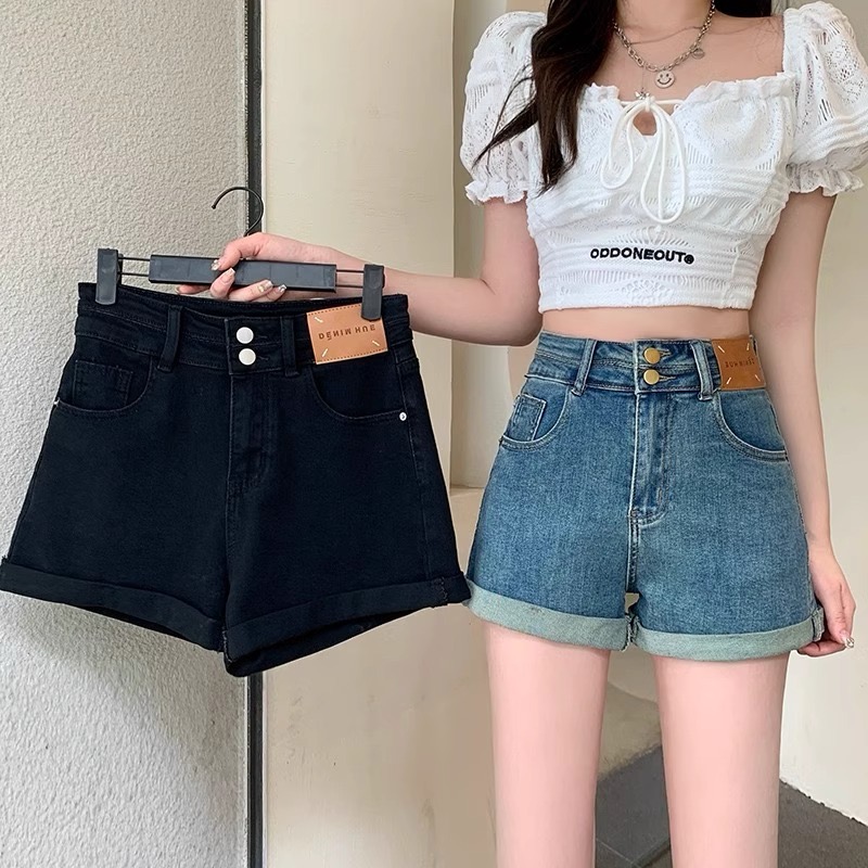 高弹力夏季百搭弹力休闲显瘦高腰遮肉大码牛仔短裤