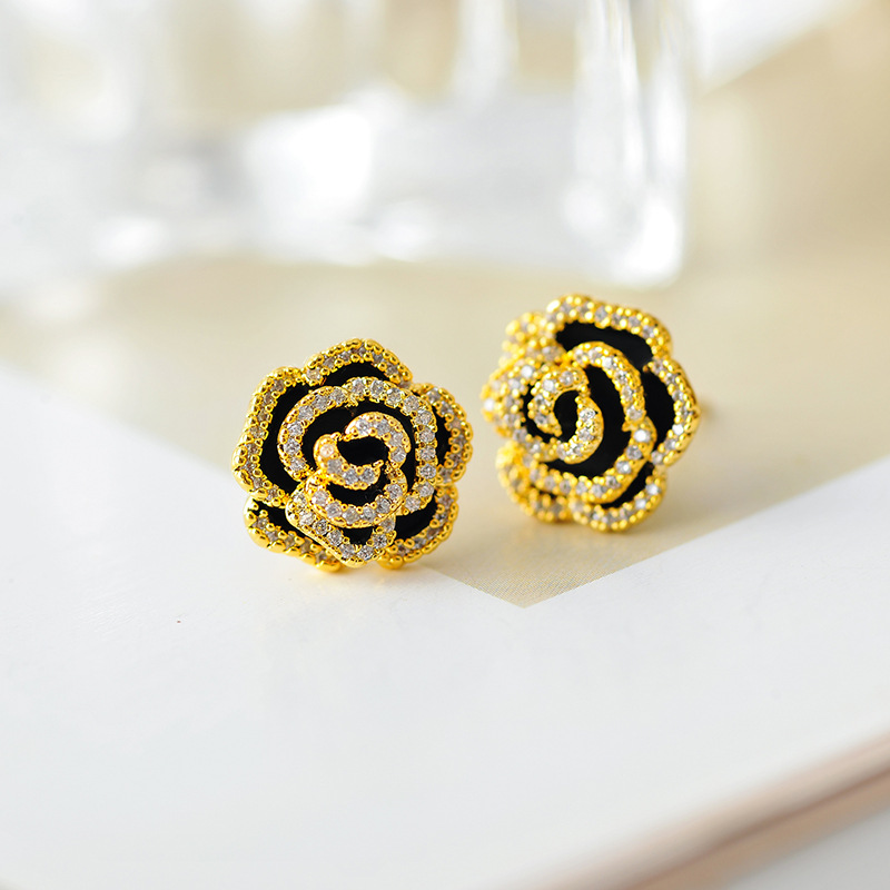 合金耳饰 102号山茶花未眠耳钉女小众高级感优雅轻奢耳饰山茶花