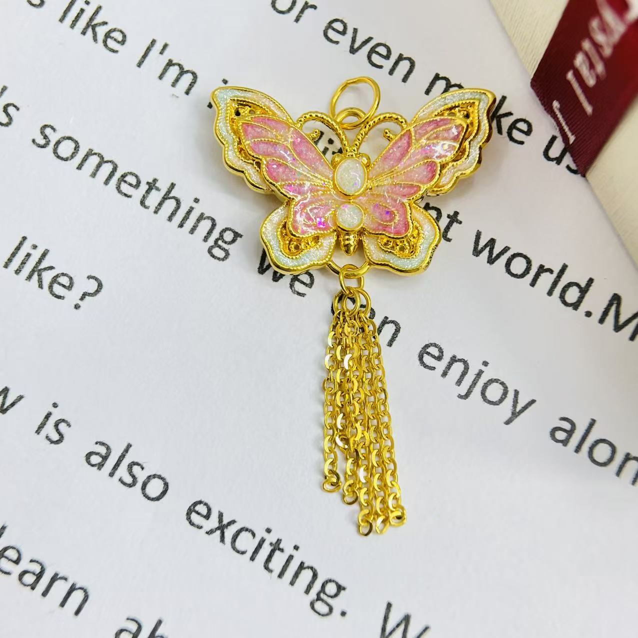 足金999珐琅粉青蝴蝶黄金首饰配件DP2831-02130