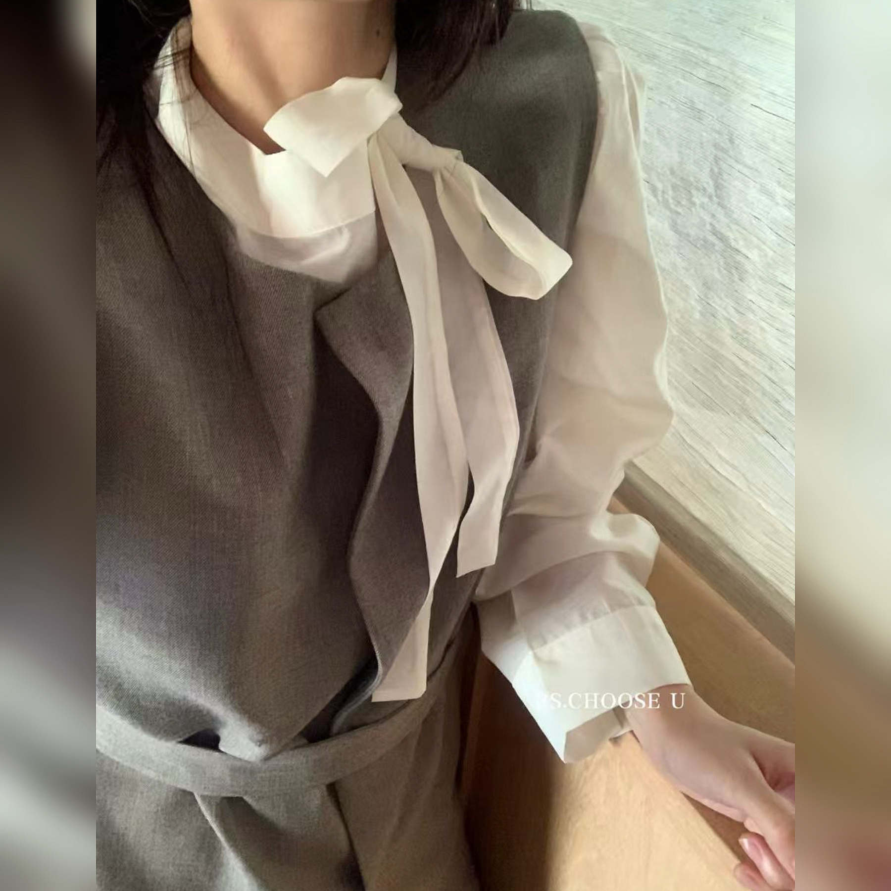 C/6301 韩系半高领蝴蝶结飘带长袖衬衫 9-5