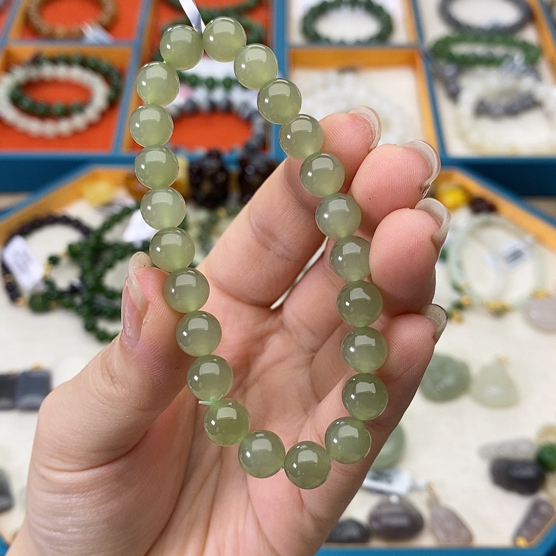 和田玉未镶嵌手链w12冰葡萄肉猫眼8mm