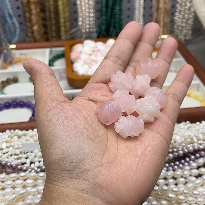 未镶嵌玛瑙/玉髓珠宝半成品3个17/19mm粉晶