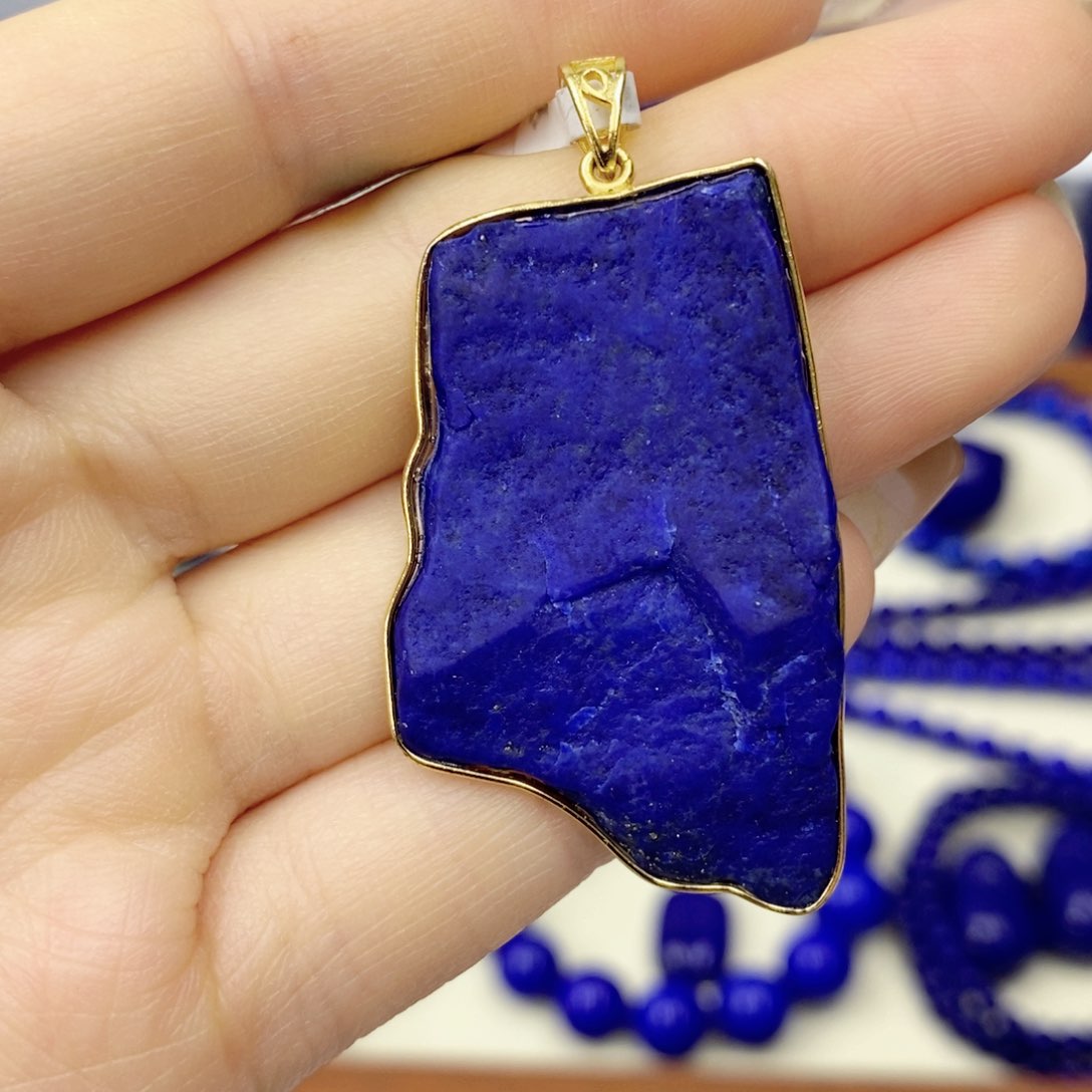 青金石银S925镀金镶嵌颈饰