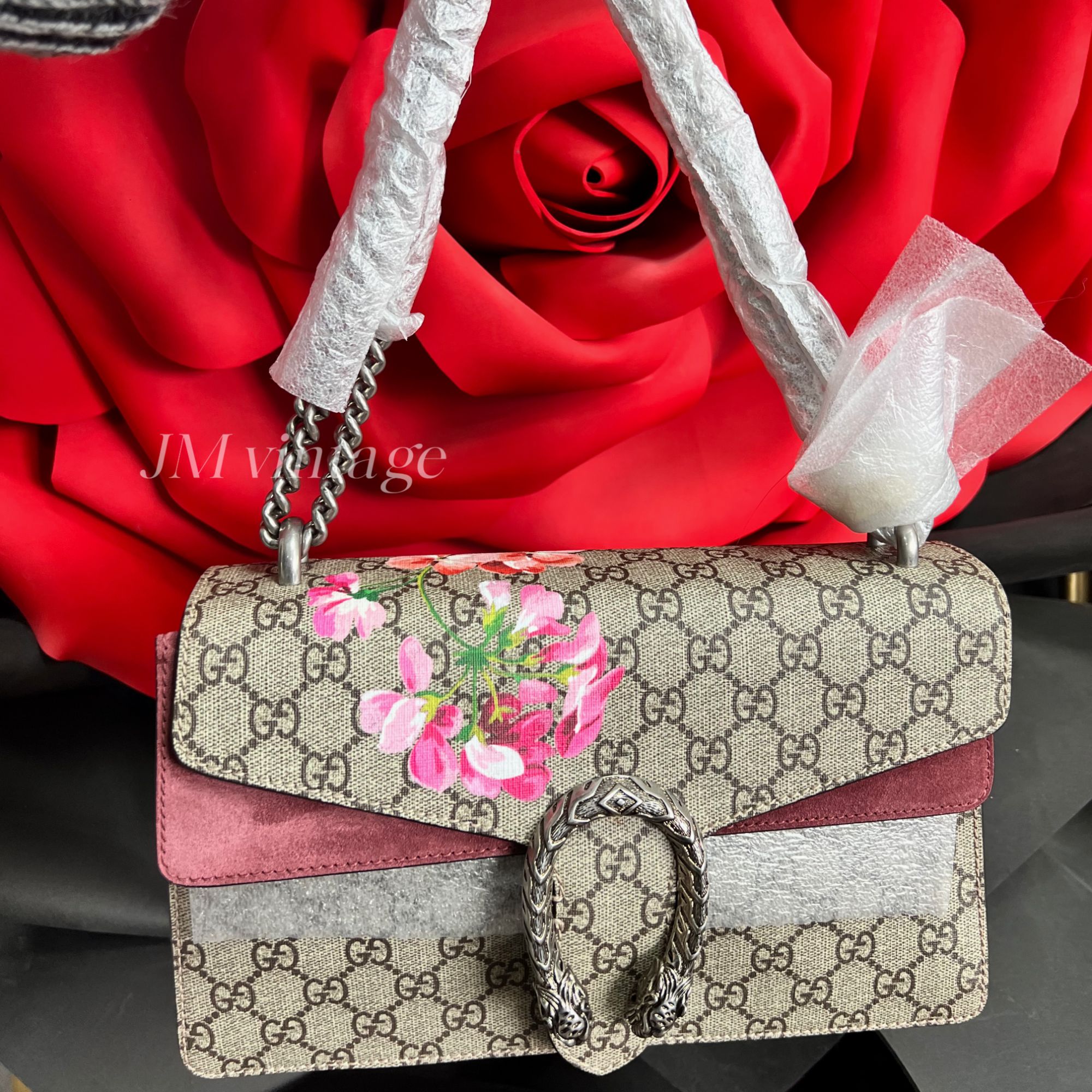 全新未使用 GUCCI/古驰 花卉酒神中号链条包