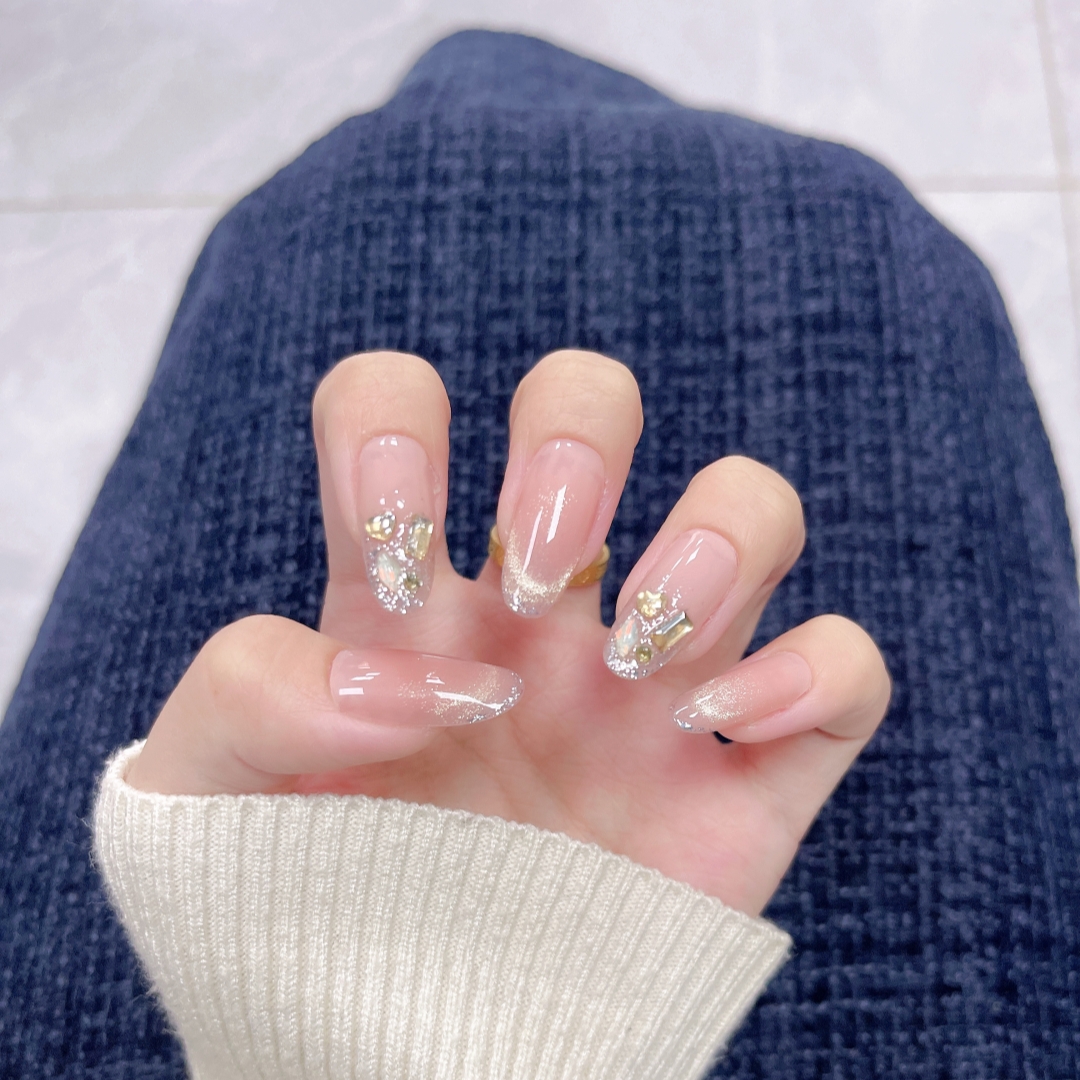 塞纳黄昏 任敏同款穿戴甲手工带钻高级感美甲贴片法式渐变新款