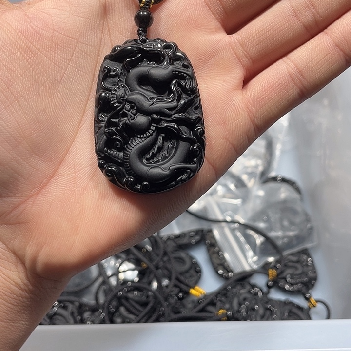 黑曜岩合金颈饰黑曜石龙牌