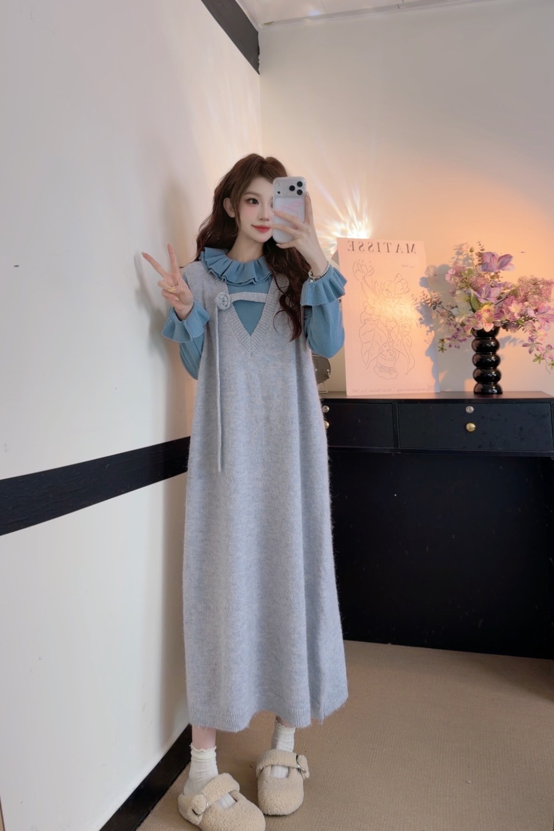 [柔柔心动] 秋冬新款宽松连衣裙套装