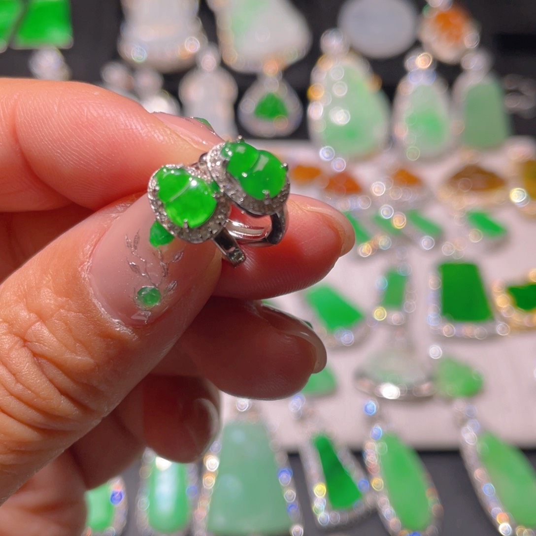 翡翠耳饰银S925镶嵌精品