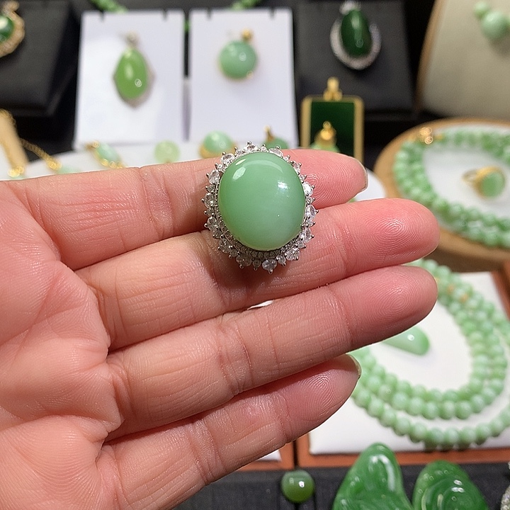 银S925镶嵌戒指和田玉（碧玉）浅****薇