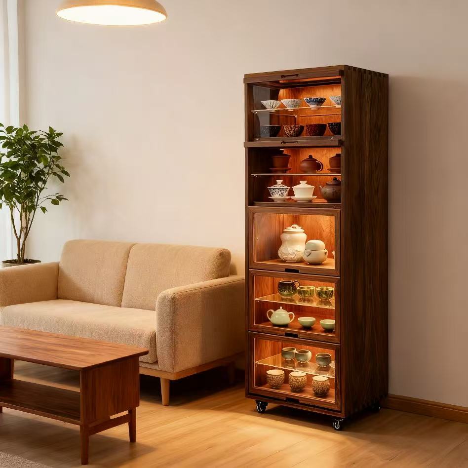 新款牙科柜北美黑胡桃木原木移动落地柜储藏置物柜书柜收纳盒灯款