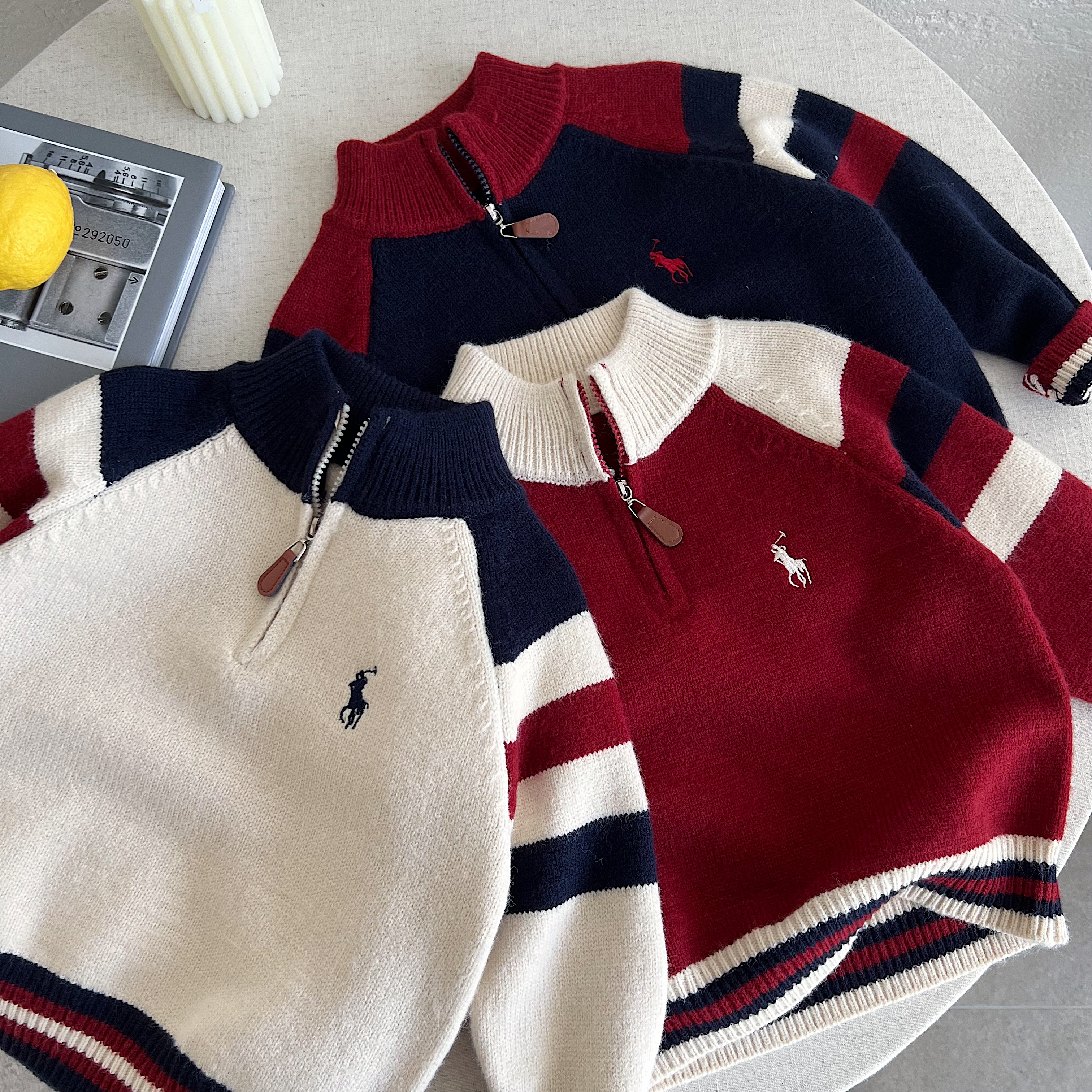 【不起球】男童加绒毛衣半拉链中大童新款两面绒加厚保暖套头毛衣男