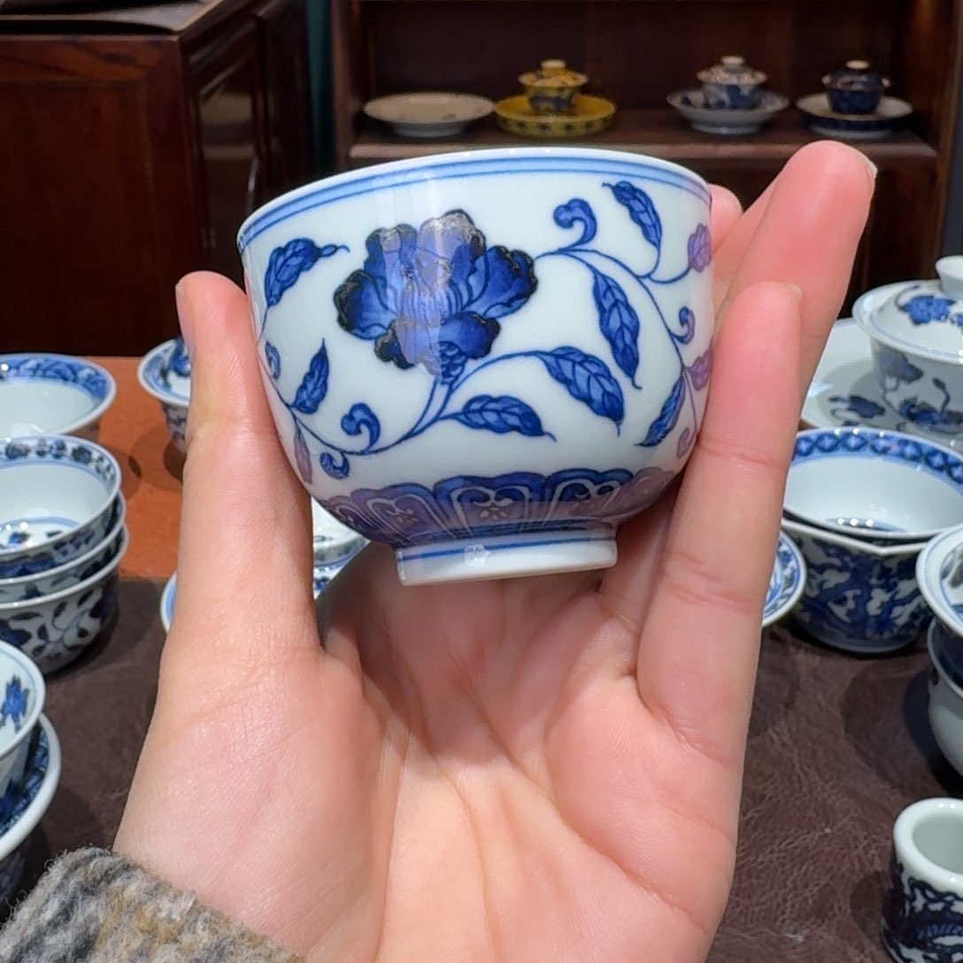 青花雯华堂手绘杯杯
