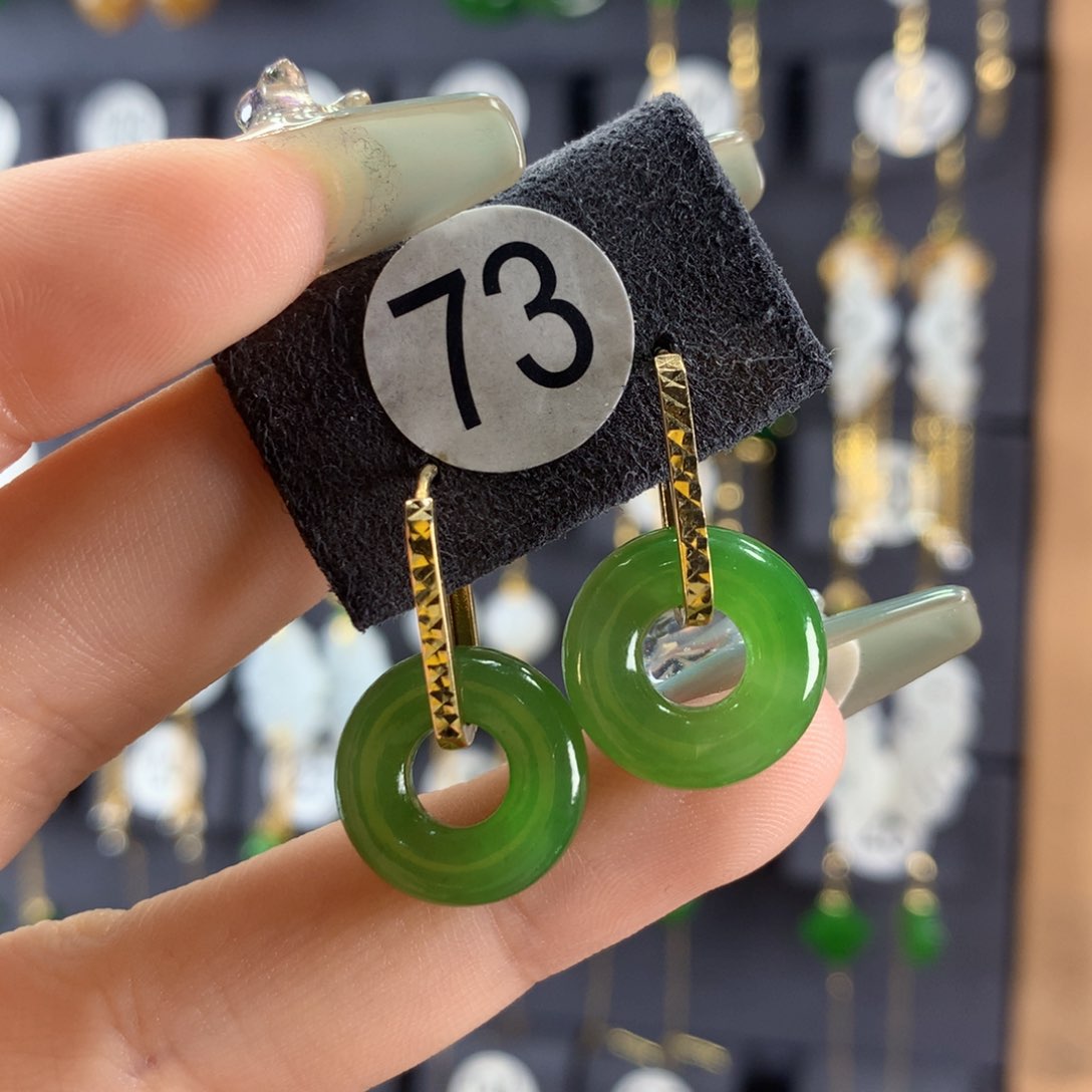 和田玉耳饰18K金镶嵌