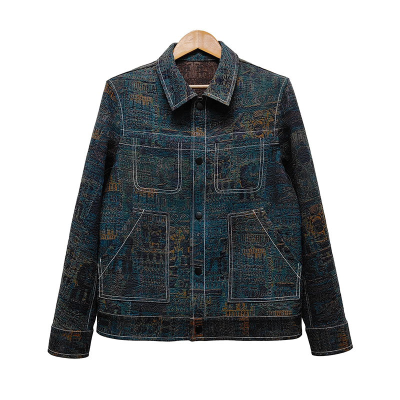 [青铜浮雕]自然而然秋季桑蚕丝休闲翻领夹克修身外套WT5907