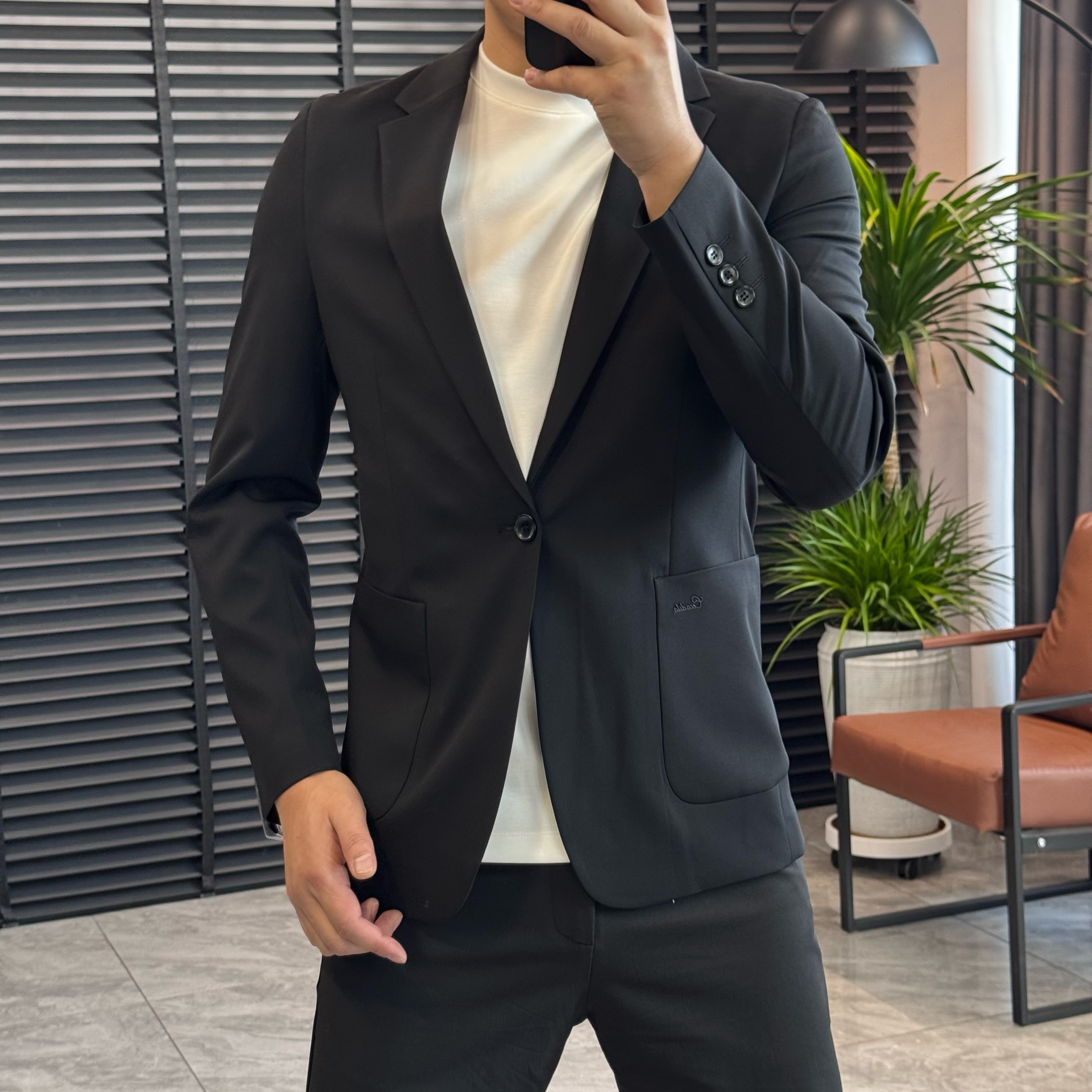 英伦风净款 | 12002春秋新款黑色百搭质感西服男士休闲商务便西