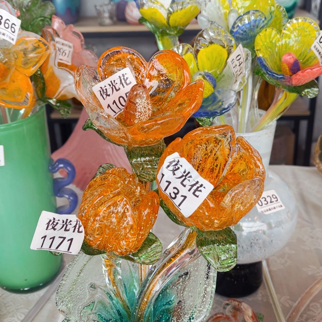 琉璃三支夜光高中低长度花瓶摆件1105