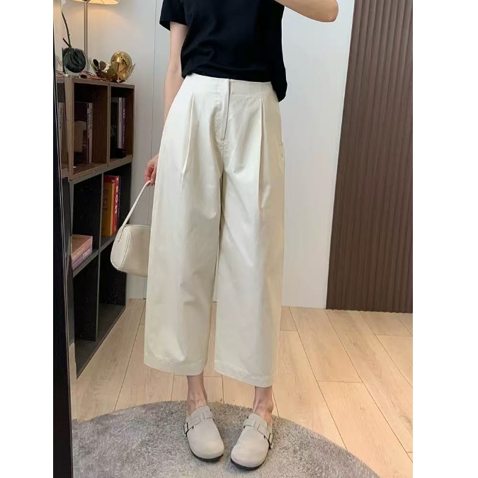 2025夏季新款薄款韩版高腰显瘦阔腿休闲九分裤#2675【裤长88厘米】