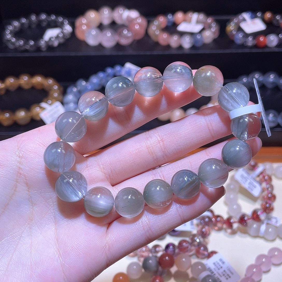 水晶手链未镶嵌兔毛手链，晶体通透12+