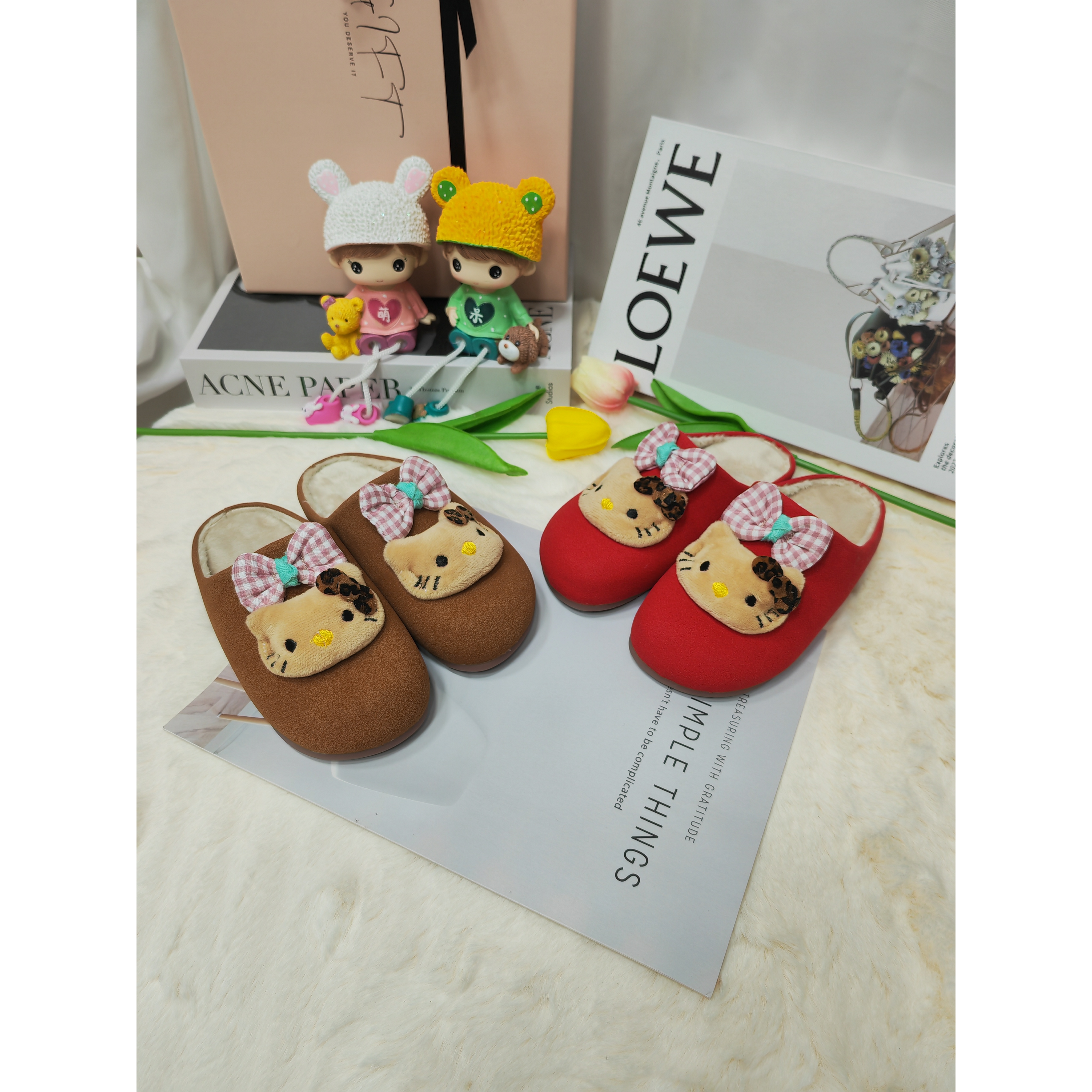 2025新款女童毛毛KT猫博肯毛毛拖鞋儿童毛毛鞋宝宝保暖毛毛拖鞋