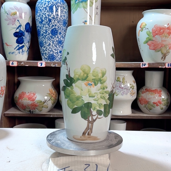 瓶高33腰鼓绿绿绿牡丹新款新款陶瓷