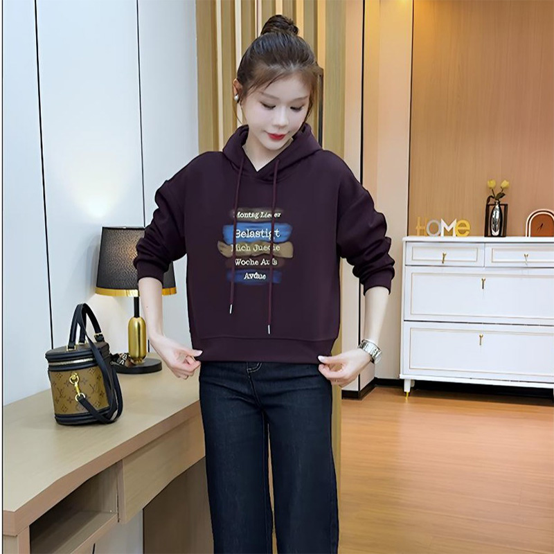 2025秋冬新款宽松时尚套头女装休闲字母洋气卫衣短款长袖上衣连帽