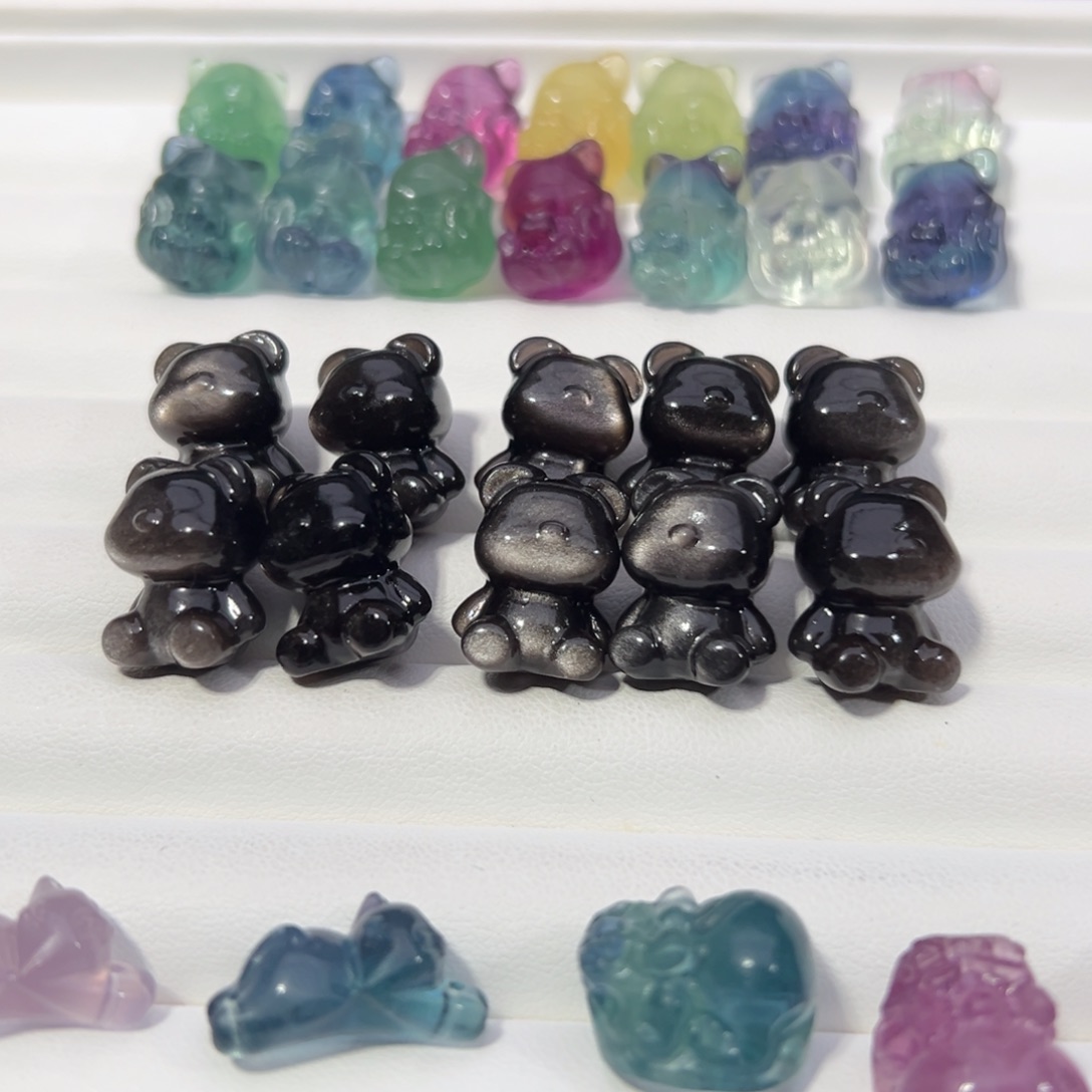 水晶天然默认微瑕（多样性发其一）未镶嵌银曜小熊