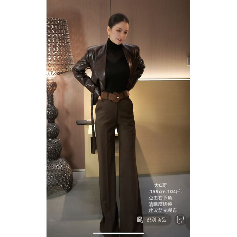 （卡码拍大--配腰带）光板毛呢喇叭裤K31238