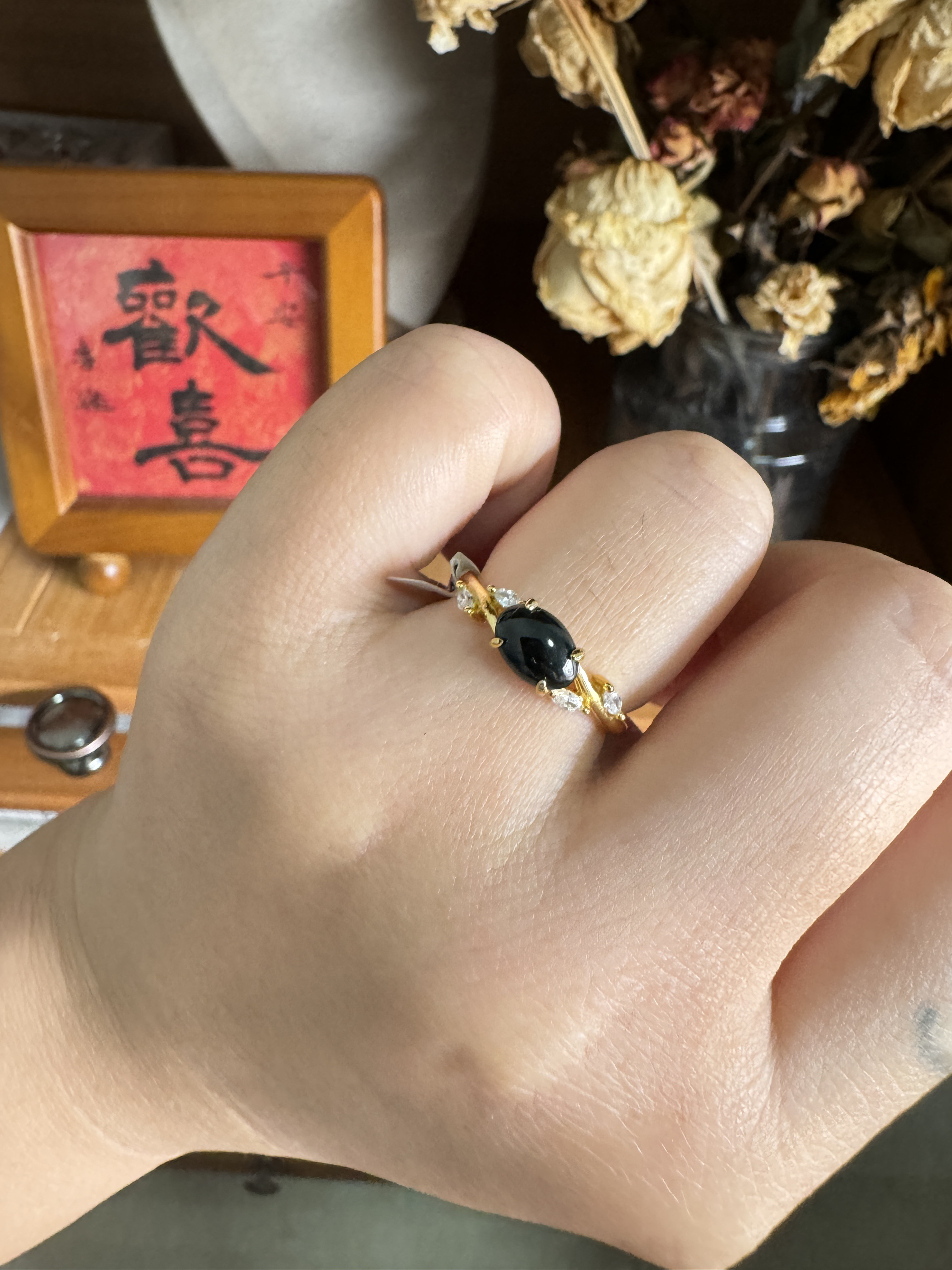 天然翡翠S925银戒指