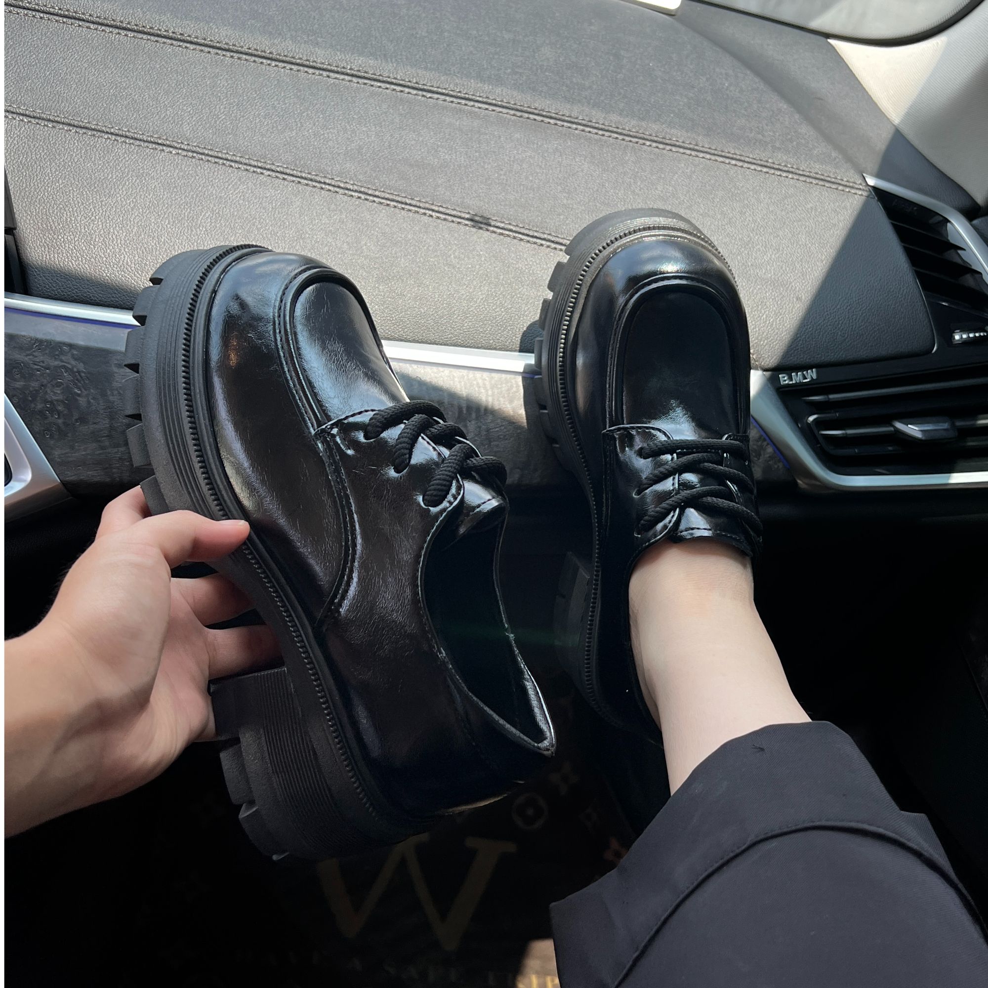 【系带】复古松糕底英伦风圆头粗跟厚底系带百搭法式通勤小皮鞋