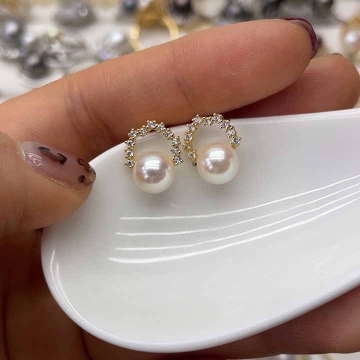 海水珍珠耳饰银S925镶嵌
