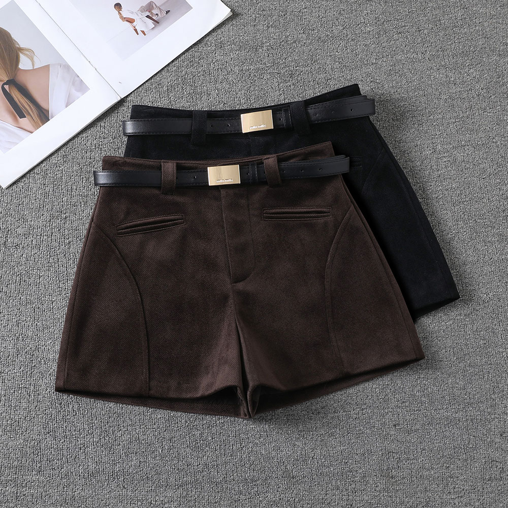 优雅小香风毛呢短裤女秋冬爆款韩版辣妹靴裤百搭显瘦保暖阔腿裤子