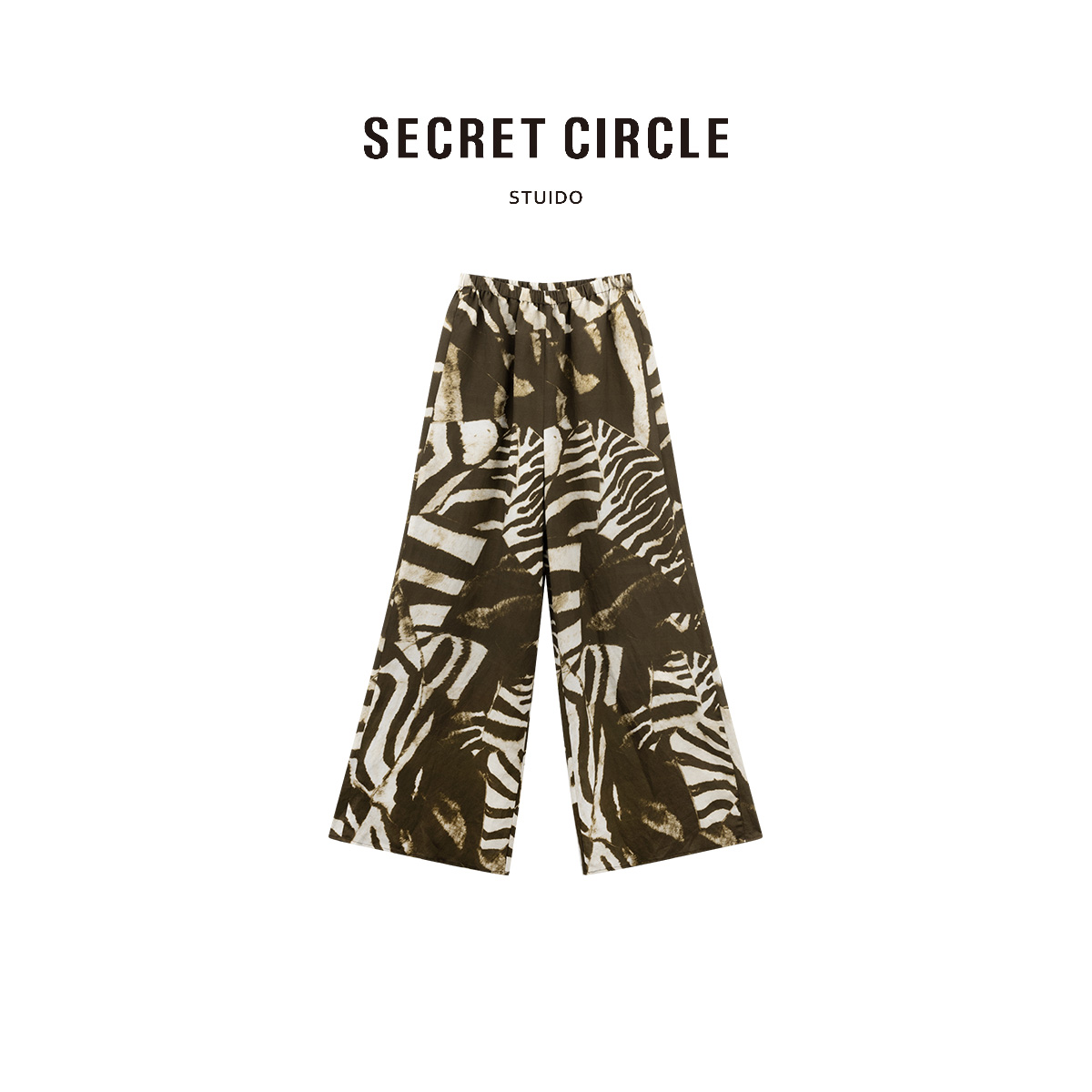 SECRET CIRCLE·秘社 松紧腰法式印花直筒阔腿裤B1095