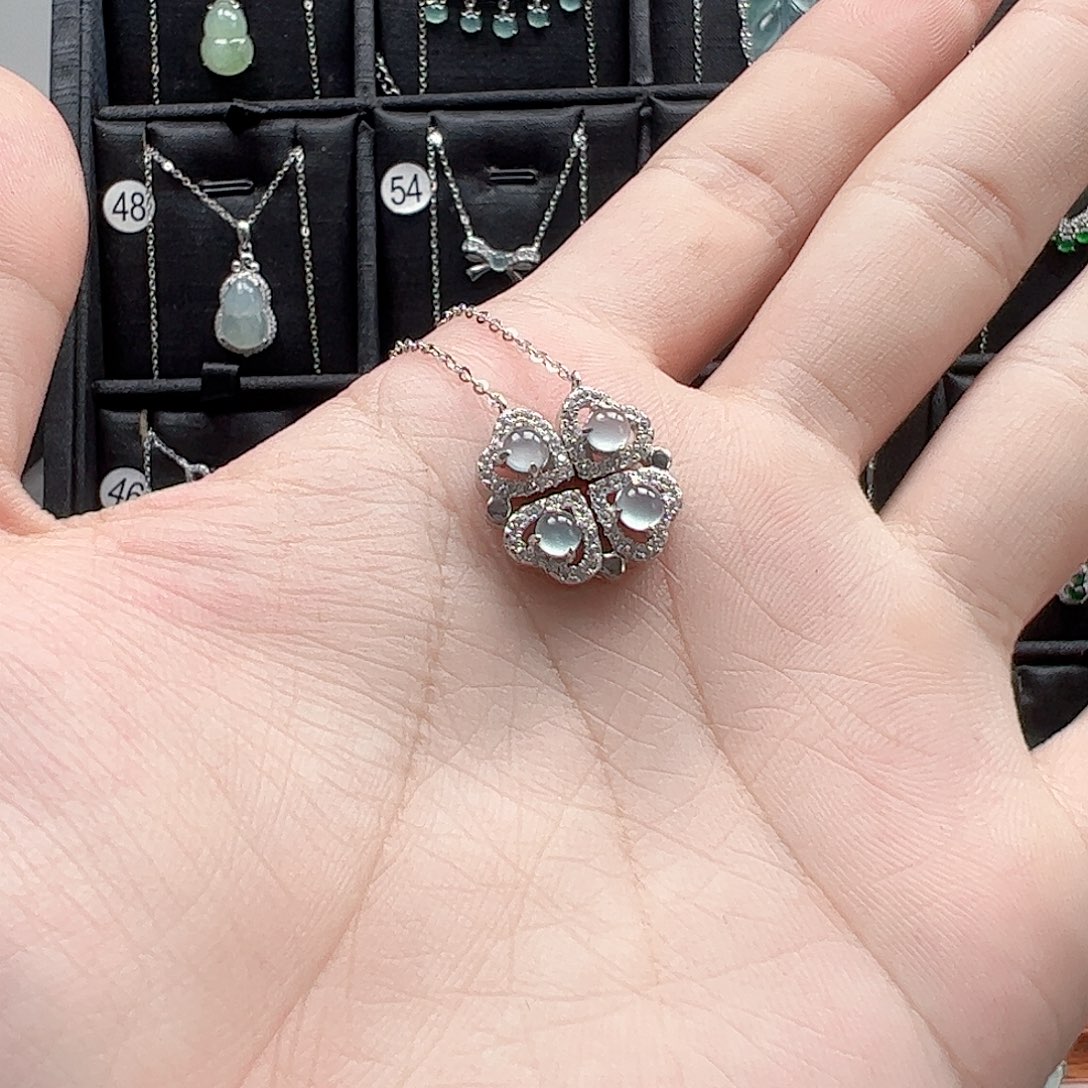 翡翠手链银S925镶嵌木*树天然翡翠A货