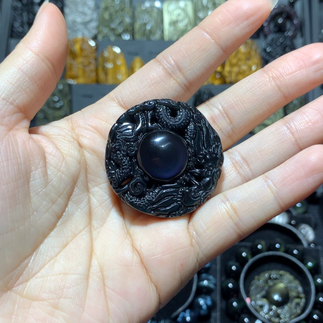 黑曜岩吊坠(赠链)未镶嵌九**尘