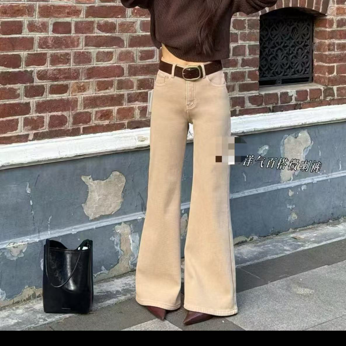 秋冬季新款高腰加绒显瘦微喇牛仔裤女不贴腿百搭喇叭裤