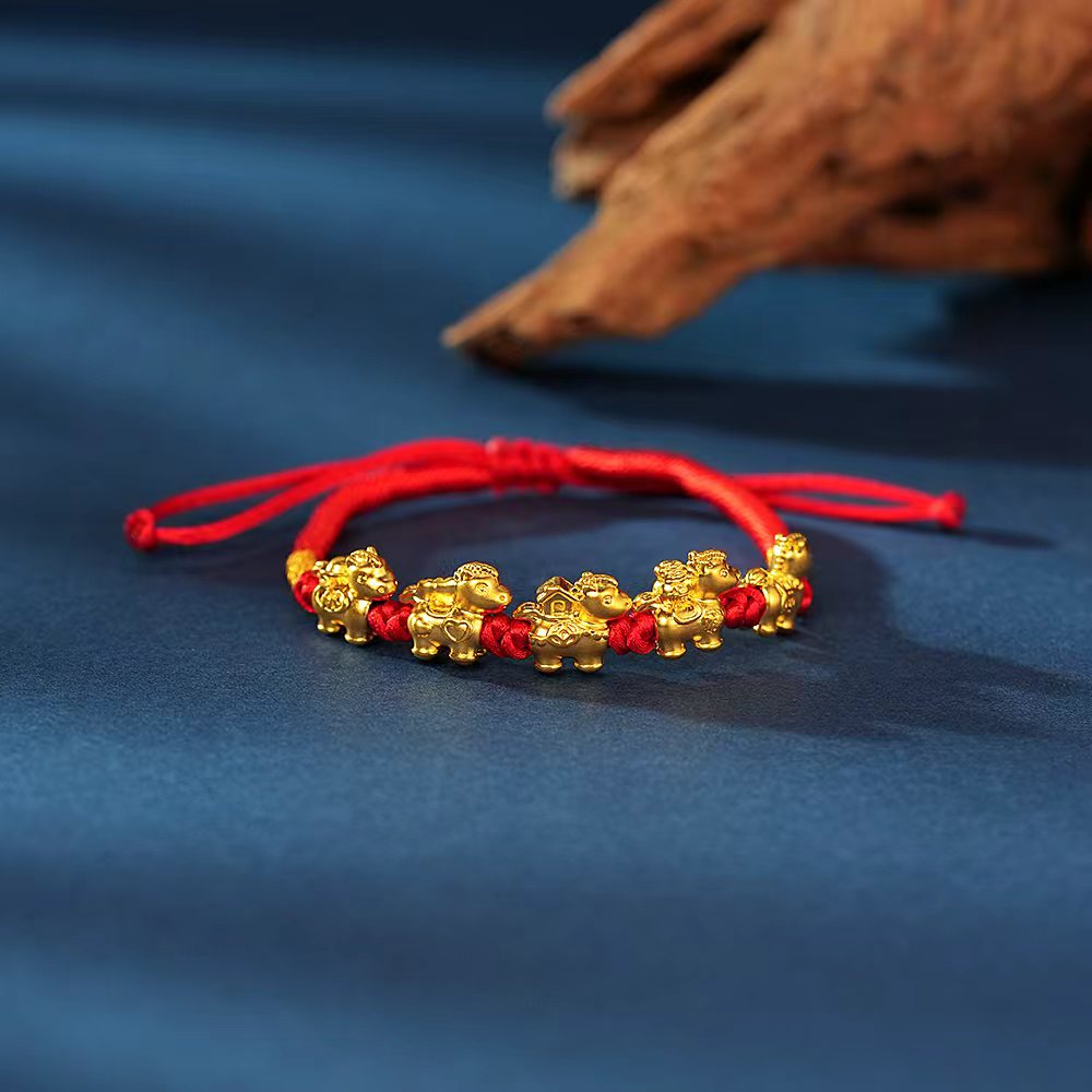 鳯悦匠  五福马 足金转运珠手串国潮黄金宝宝编绳手工G03778