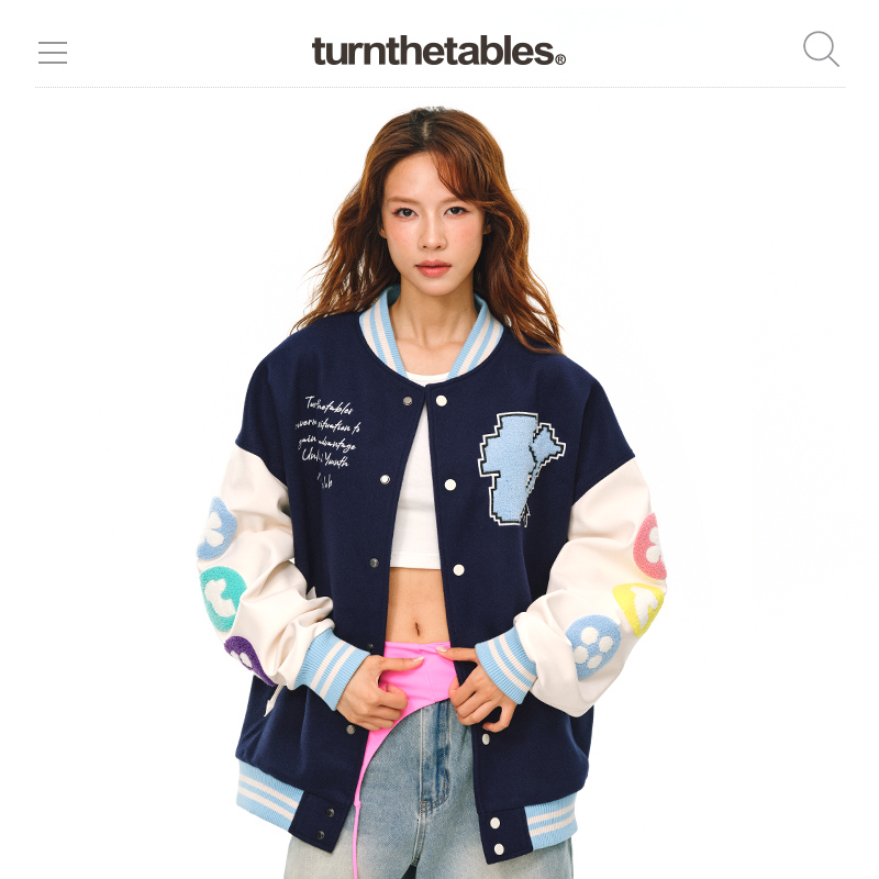 【新品】turnthetables马赛克四芒星毛巾绣刺绣棒球服夹克美式外套