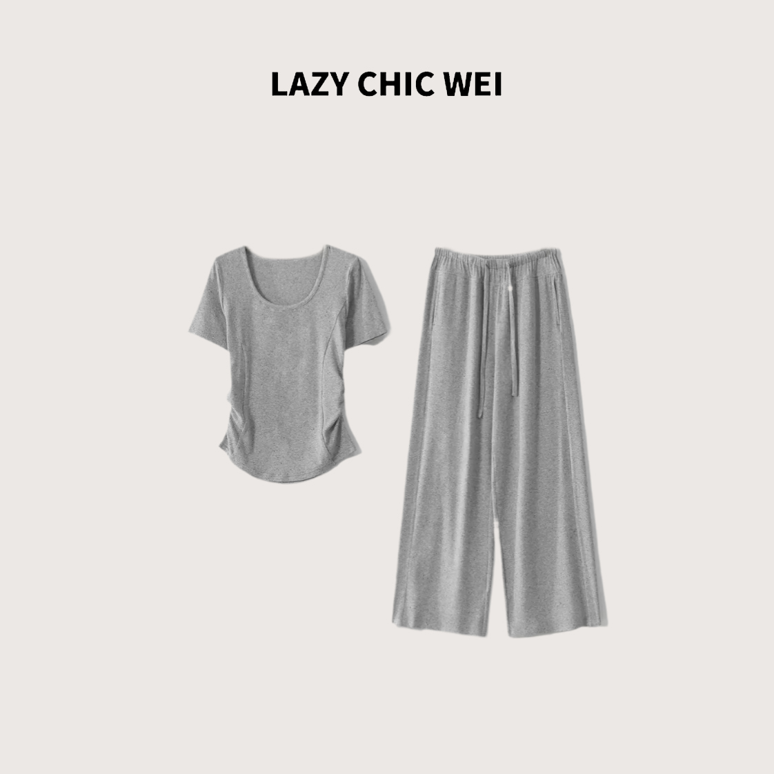 WEI 冰凉柔软糯感夏季舒适百搭奥利奥色松紧腰套装25SSW1185