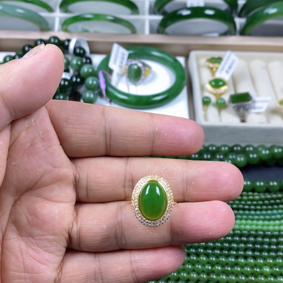 和田玉（碧玉）银S925镶嵌戒指